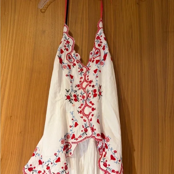 Free People White Maxi Cotton Dress with Red Embroidery - Picture 14 of 15